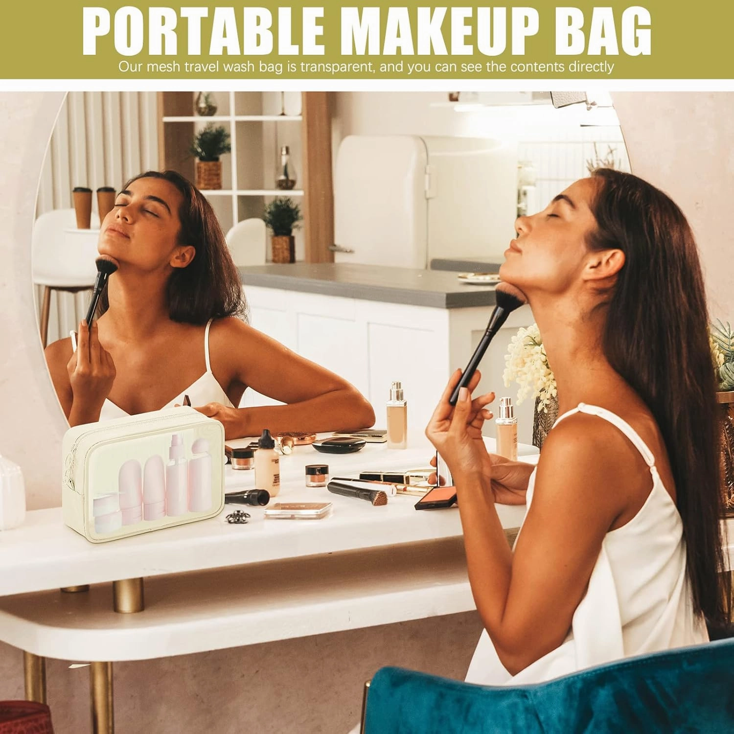 Weewooday 4 Pcs Mesh Makeup Bag Mesh Cosmetic Bag Travel Toiletry Pouch with Zipper Mini Makeup Cosmetic Purse for Daily Accessory(Small, Large, Medium,Beige)