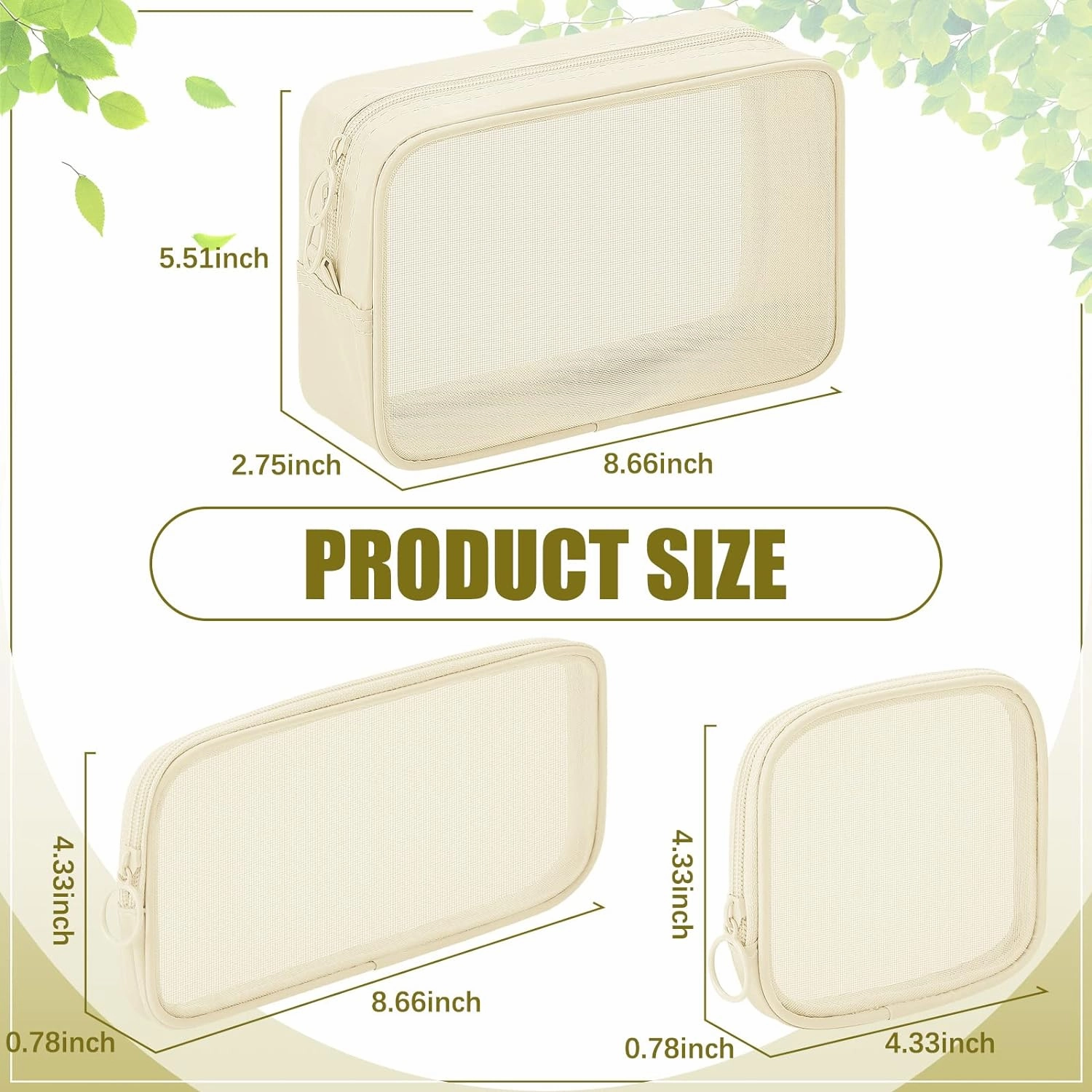 Weewooday 4 Pcs Mesh Makeup Bag Mesh Cosmetic Bag Travel Toiletry Pouch with Zipper Mini Makeup Cosmetic Purse for Daily Accessory(Small, Large, Medium,Beige)