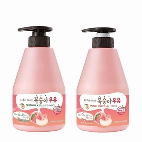 WELCOS Kwailnara Peach Milk Body Lotion & Body Wash Set – Hydrating & Nourishing Korean Skincare Set with Peach Extract, 560g / 19.75oz Each
