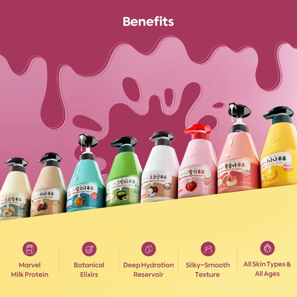 WELCOS Kwailnara Peach Milk Body Lotion & Body Wash Set – Hydrating & Nourishing Korean Skincare Set with Peach Extract, 560g / 19.75oz Each