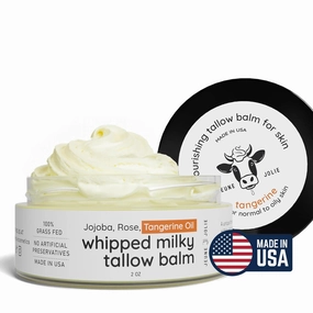 Whipped Milky Beef Tallow For Skin & Face | Made in USA | 100% Grass-Fed with All-Natural Organic Oils, Dewy Finish Beef Tallow Balm Moisturizer - For Normal to Oily Skin, Tangerine 2oz