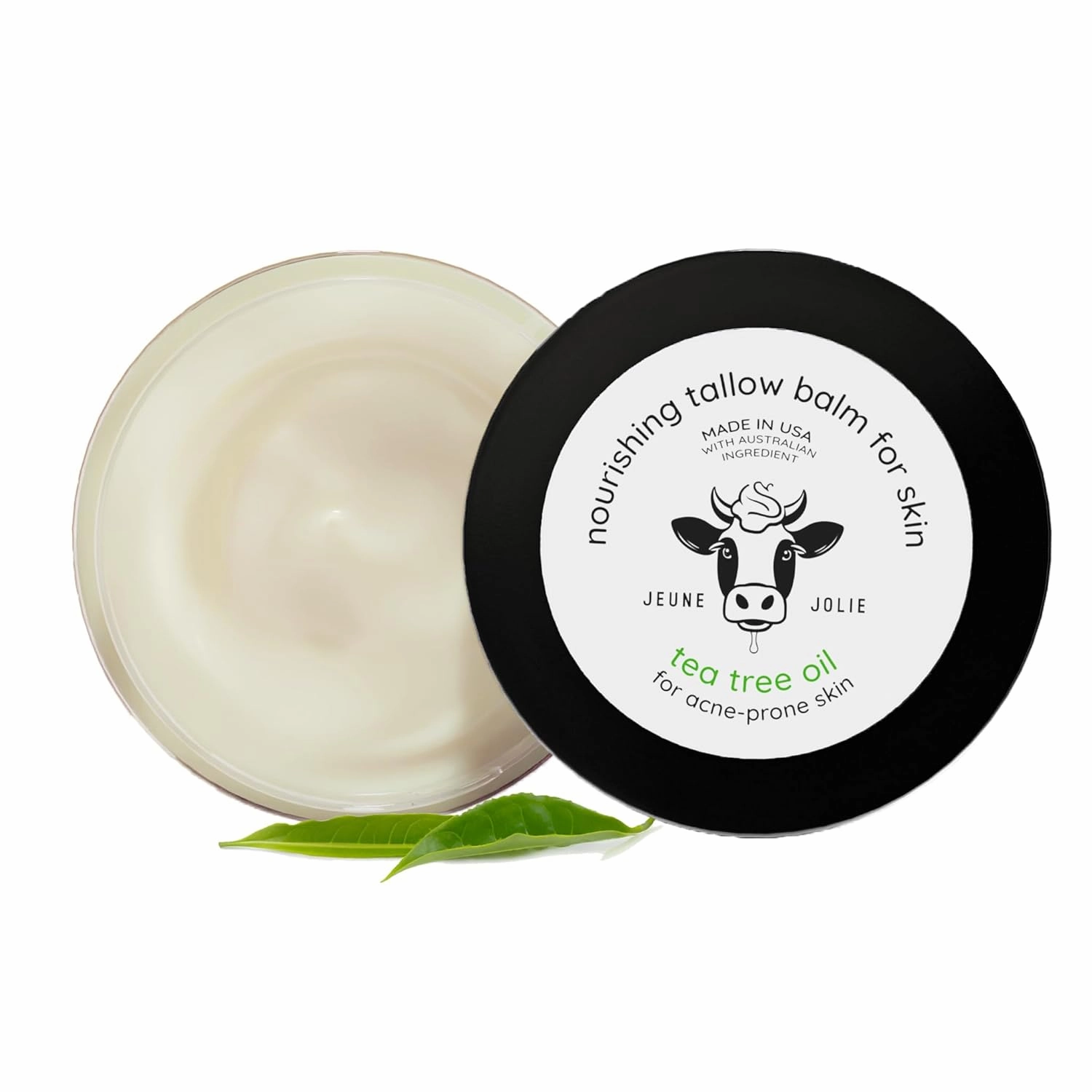 Whipped Milky Beef Tallow For Skin & Face | Made in USA | 100% Grass-Fed with All-Natural Organic Oils, Dewy Finish Beef Tallow Balm Moisturizer - For Sensitive Acne-Prone Skin, Tea Tree 2oz