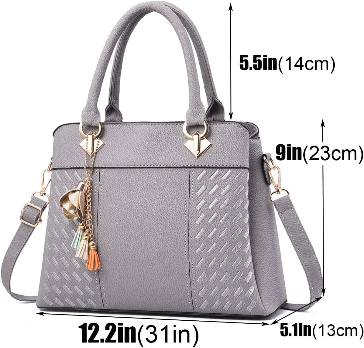 Women Leather Handbag and Purse Designer Shoulder Bag Flower Pendant Top-Handle Satchel Three Layer Pockets Tote