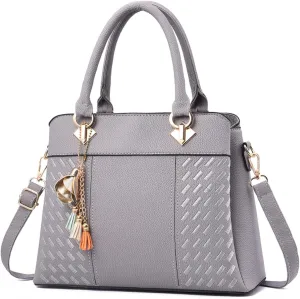 Women Leather Handbag and Purse Designer Shoulder Bag Flower Pendant Top-Handle Satchel Three Layer Pockets Tote