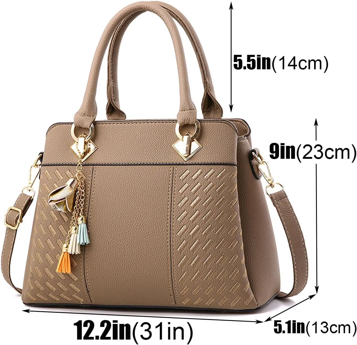 Women Leather Handbag and Purse Designer Shoulder Bag Flower Pendant Top-Handle Satchel Three Layer Pockets Tote