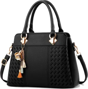 Women Leather Handbag and Purse Designer Shoulder Bag Flower Pendant Top-Handle Satchel Three Layer Pockets Tote