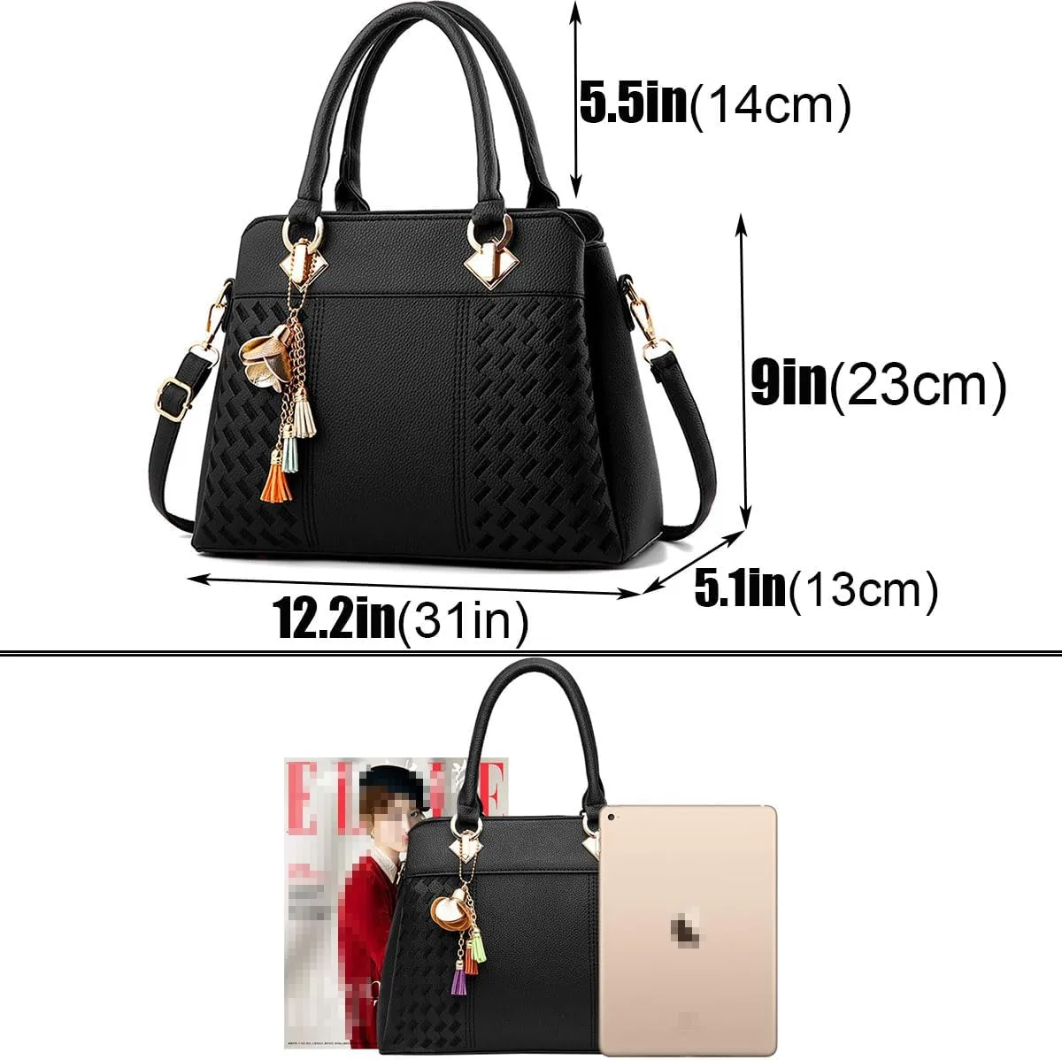 Women Leather Handbag and Purse Designer Shoulder Bag Flower Pendant Top-Handle Satchel Three Layer Pockets Tote