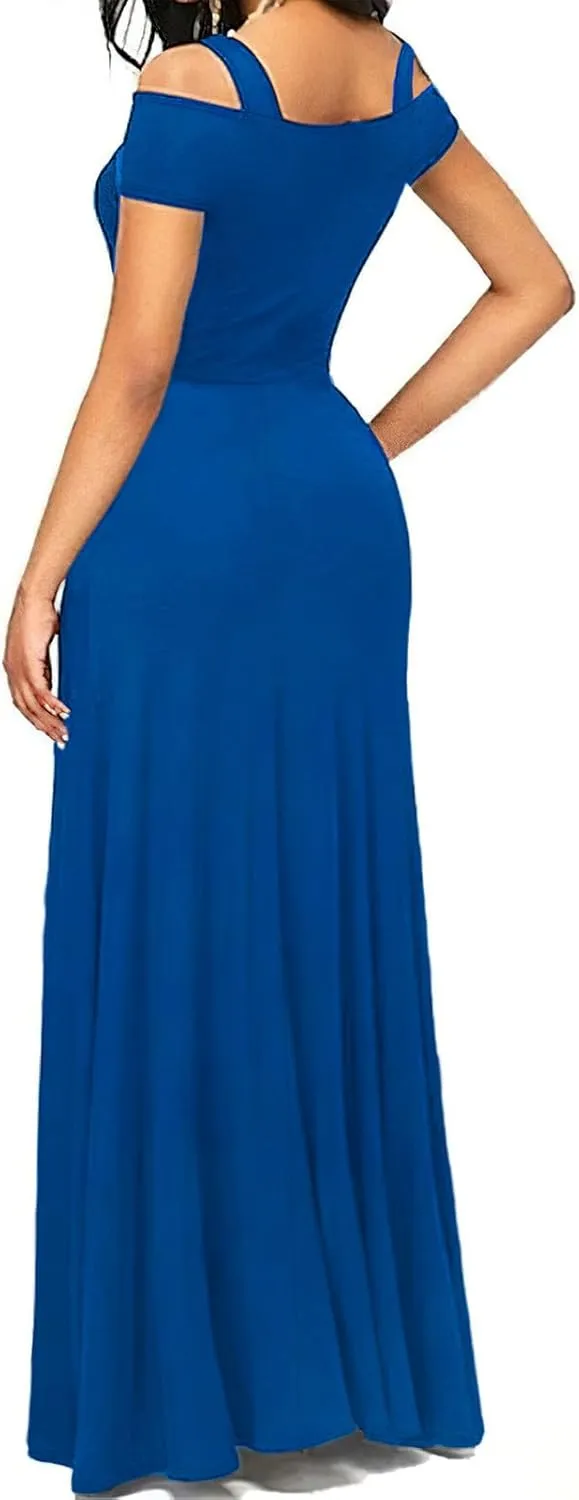 Women Summer V Neck Strap Short Sleeve Shoulder Party Slit Dress Fashion Spring Cocktail Dresses 2025