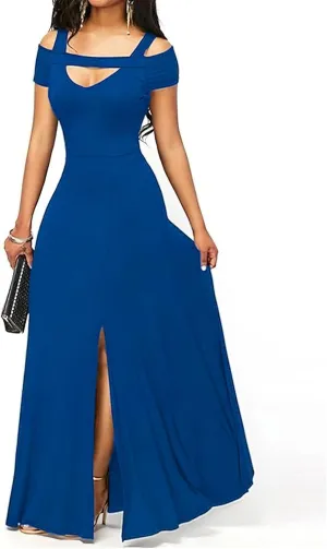 Women Summer V Neck Strap Short Sleeve Shoulder Party Slit Dress Fashion Spring Cocktail Dresses 2025