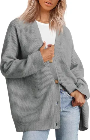 Women's Fashion Beach Kimonos Oversized Button Lightweight Sweaters V Neck Loose Cardigans Women Cardigan 3/4