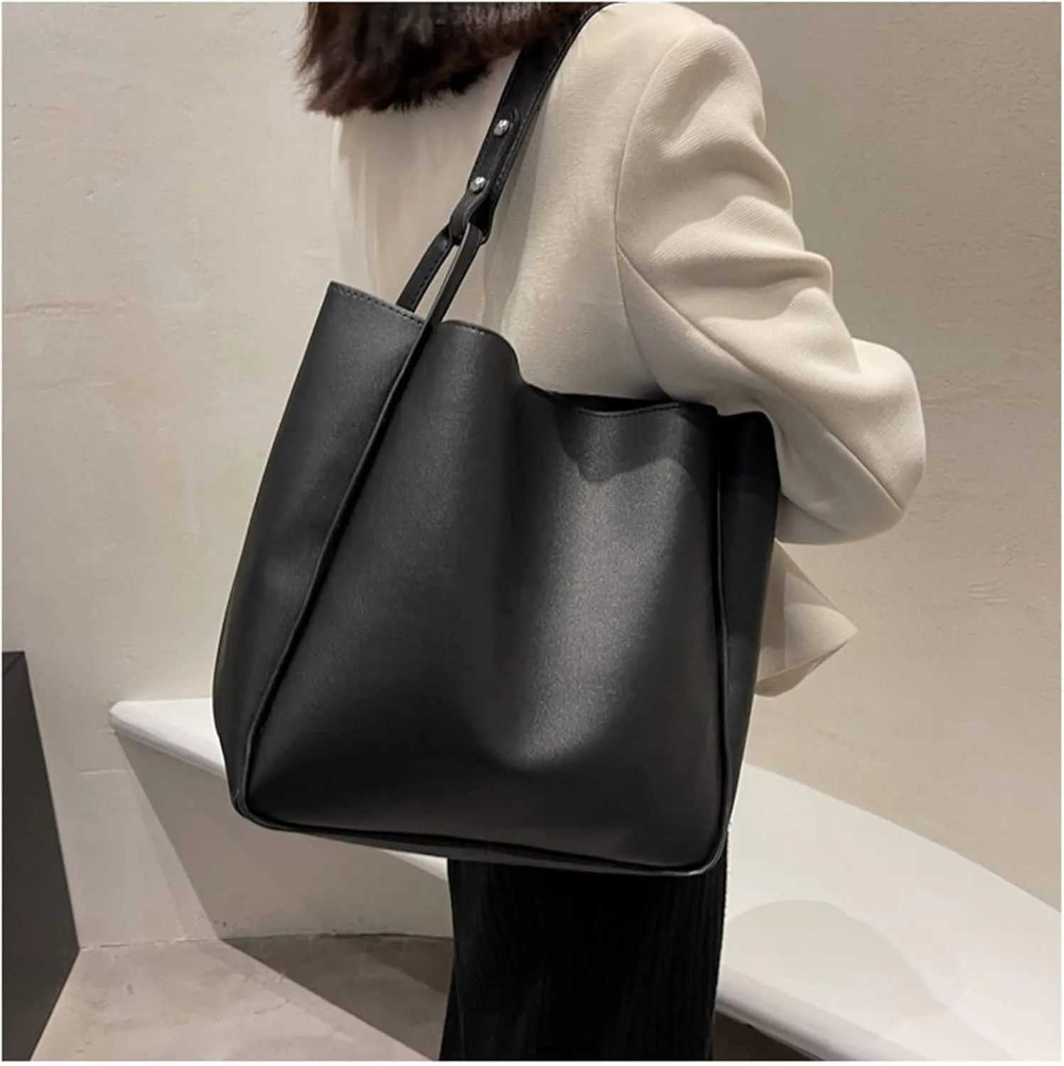 Women's Handbags Women's Handbag Shoulder Bag Shopping Travel Bag Large Capacity Women's Handbag(Beige)