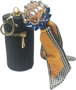 YIUMLMN Stylish Lipstick Case, Mini Lipstick Bag Diamond Encrusted Exterior, Keychain Lipstick Case Easy to Carry, Suitable for Hanging on Keys and Bags(Random style silk scarf)
