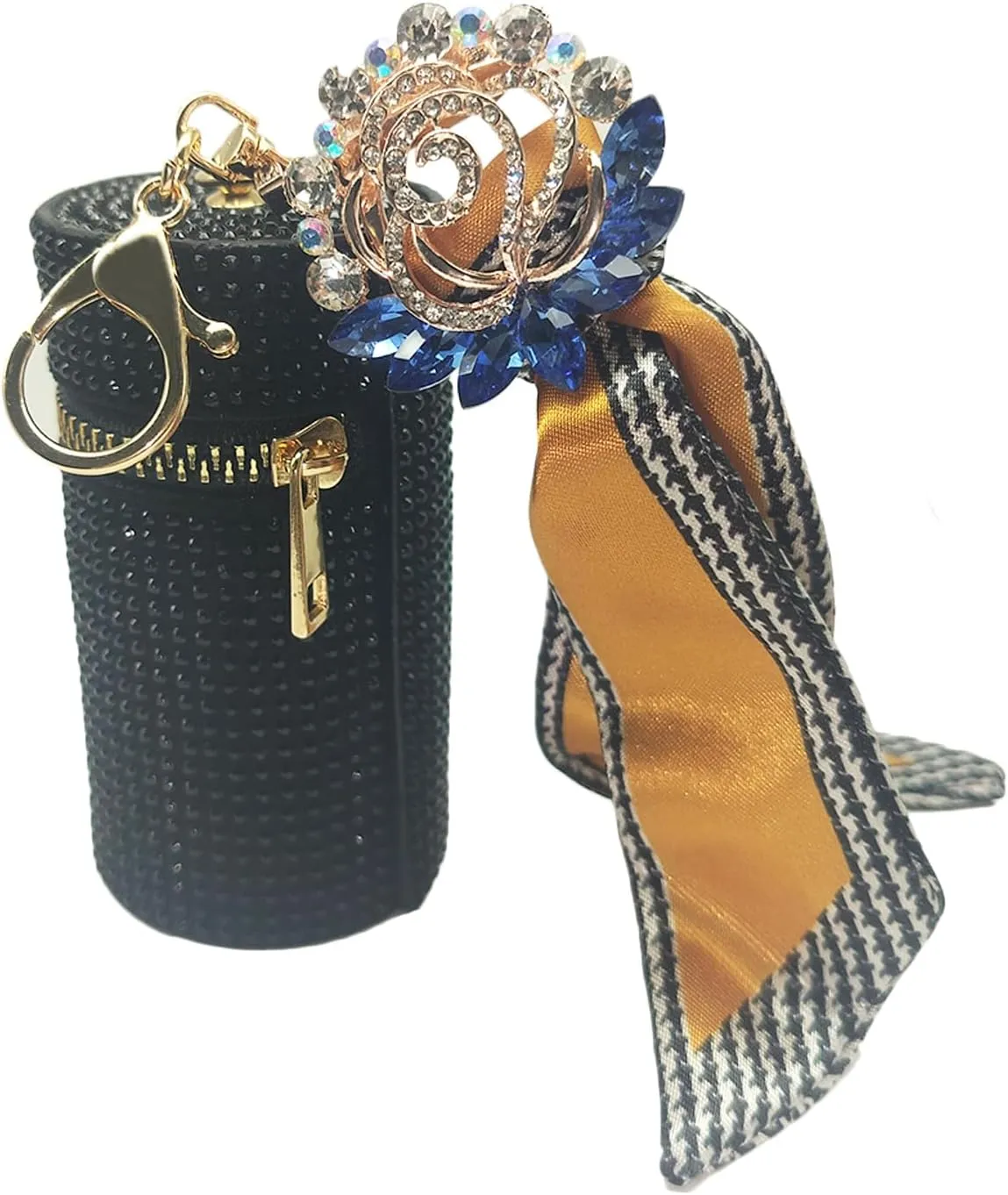 YIUMLMN Stylish Lipstick Case, Mini Lipstick Bag Diamond Encrusted Exterior, Keychain Lipstick Case Easy to Carry, Suitable for Hanging on Keys and Bags(Random style silk scarf)