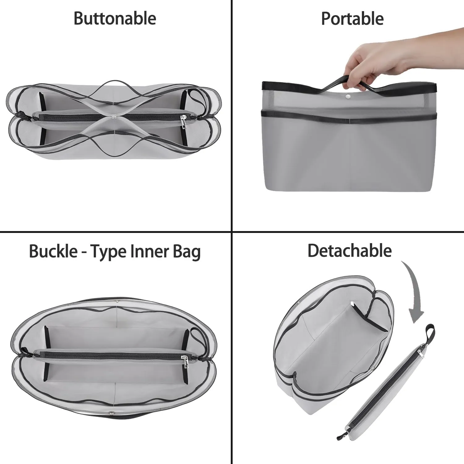 ZTUJO Purse Organizer Insert For Handbags,Mesh Bag Organizer Insert With Zipper Bag Tote Shaper Fit Speedy Neverful PM MM le Pliage,Light Weight (Grey, Medium)