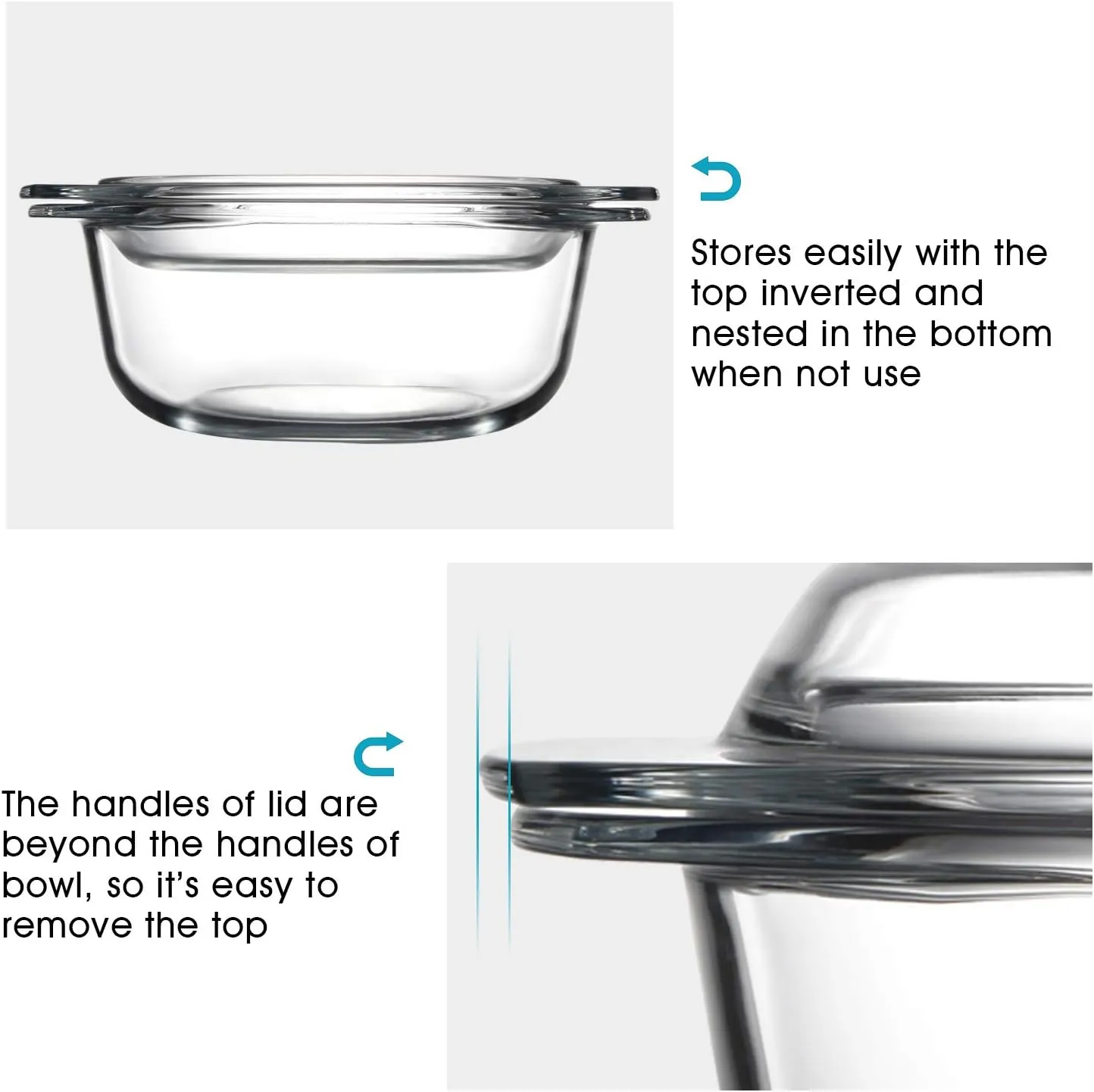 ZYER Round Glass Casserole Dish With Glass Lid,Covered Glass Bakeware Easy Grab Glass Microwave Bowls with Glass Lid (2.5L)