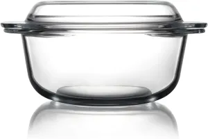 ZYER Round Glass Casserole Dish With Glass Lid,Covered Glass Bakeware Easy Grab Glass Microwave Bowls with Glass Lid (2.5L)